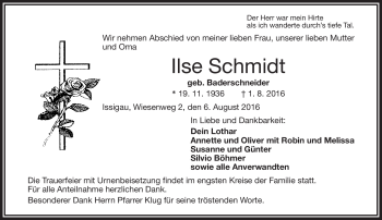 Traueranzeige von Ilse Schmidt von Frankenpost