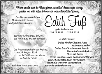 Traueranzeige von Edith Fuß von Südthüringer Presse