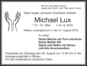 Traueranzeige von Michael Lux von Frankenpost