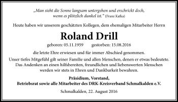 Traueranzeige von Roland Drill von Südthüringer Presse