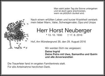 Traueranzeige von Horst Neuberger von Frankenpost