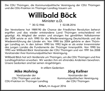 Traueranzeige von Willibald Böck von Südthüringer Presse