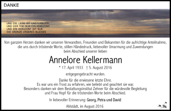 Traueranzeige von Annelore Kellermann von Südthüringer Presse
