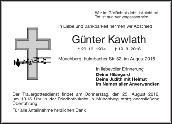 Traueranzeige von Günter Kawlath von Frankenpost
