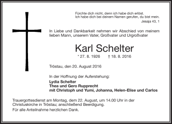 Traueranzeige von Karl Schelter von Frankenpost