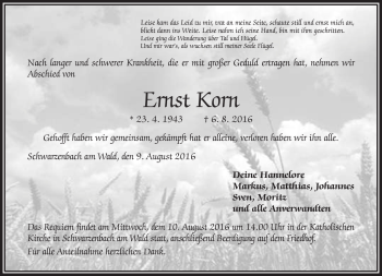 Traueranzeige von Ernst Korn von Frankenpost