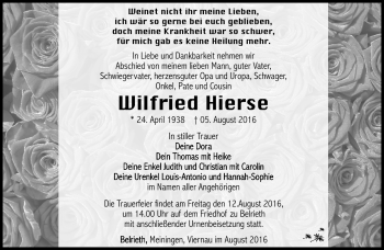 Traueranzeige von Wilfried Hierse von Südthüringer Presse
