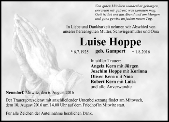 Traueranzeige von Luise Hoppe von Neue Presse Coburg
