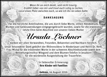 Traueranzeige von Ursula Löchner von Südthüringer Presse