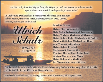Traueranzeige von Ulrich Schulz von Südthüringer Presse