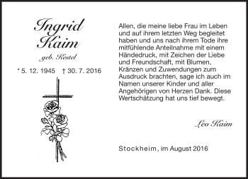 Traueranzeige von Ingrid Kaim von Neue Presse Coburg