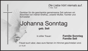 Traueranzeige von Johanna Sonntag von Neue Presse Coburg