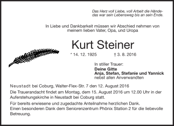 Traueranzeige von Kurt Steinerr von Neue Presse Coburg