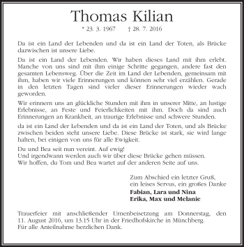 Traueranzeige von Thomas Kilian von Frankenpost