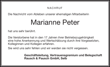 Traueranzeige von Marianne Peter von Frankenpost