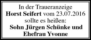 Traueranzeige von Horst Seifert von Südthüringer Presse