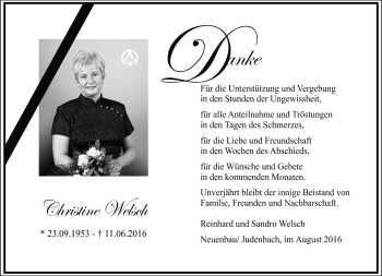 Traueranzeige von Christine Welsch von Südthüringer Presse