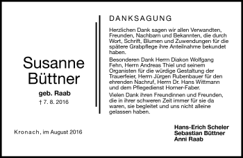 Traueranzeige von Susanne Büttner von Neue Presse Coburg