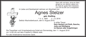 Traueranzeige von Agnes Stelzer von Frankenpost