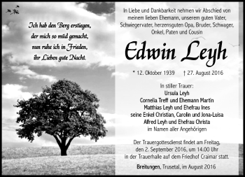 Traueranzeige von Edwin Leyh von Südthüringer Presse