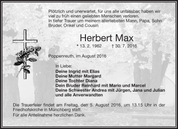 Traueranzeige von Herbert Max von Frankenpost