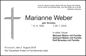 Traueranzeige von Marianne Weber von Neue Presse Coburg