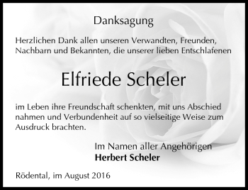 Traueranzeige von Elfriede Scheler von Neue Presse Coburg