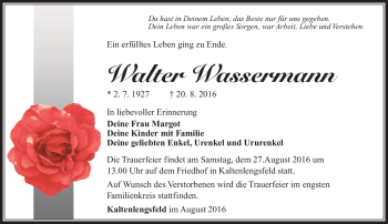 Traueranzeige von Walter Wassermann von Südthüringer Presse