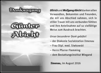 Traueranzeige von Günter Abicht von Südthüringer Presse