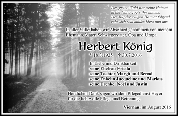 Traueranzeige von Herbert König von Südthüringer Presse