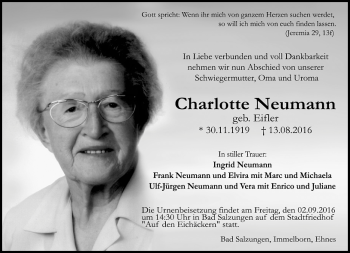Traueranzeige von Charlotte Neumann von Südthüringer Presse
