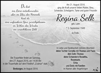 Traueranzeige von Regina Selk von Südthüringer Presse