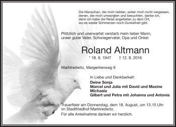Traueranzeige von Roland Altmann von Frankenpost