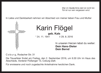Traueranzeige von Karin Flögel von Neue Presse Coburg