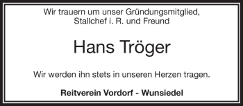 Traueranzeige von Hans Tröger von Frankenpost