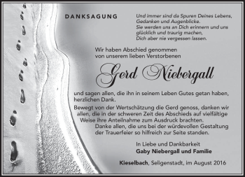 Traueranzeige von Gerd Niebergall von Südthüringer Presse