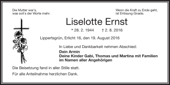 Traueranzeige von Liselotte Ernst von Frankenpost