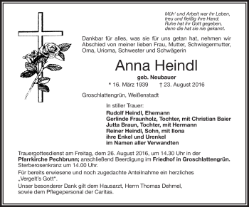 Traueranzeige von Anna Heindl von Frankenpost