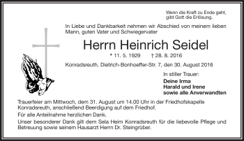 Traueranzeige von Heinrich Seidel von Frankenpost