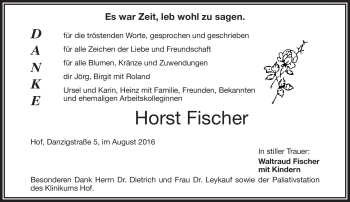 Traueranzeige von Horst Fischer von Frankenpost