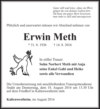 Traueranzeige von Erwin Meth von Südthüringer Presse