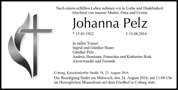 Traueranzeige von Johann Pelz von Neue Presse Coburg