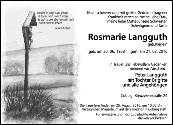 Traueranzeige von Rosmarie Langguth von Neue Presse Coburg