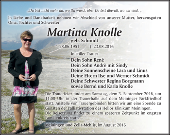 Traueranzeige von Martina Knolle von Südthüringer Presse