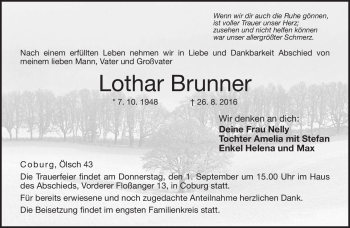 Traueranzeige von Lothar Brunner von Neue Presse Coburg