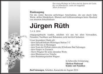 Traueranzeige von Jürgen Rüth von Südthüringer Presse