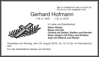 Traueranzeige von Gerhard Hofmann von Frankenpost