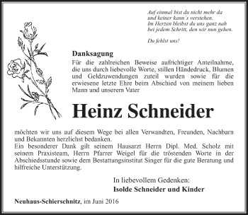 Traueranzeige von Heinz Schneider 