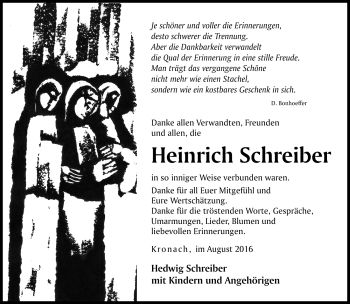 Traueranzeige von Heinrich Schreiber von Neue Presse Coburg