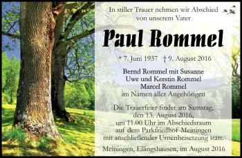 Traueranzeige von Paul Rommel von Südthüringer Presse